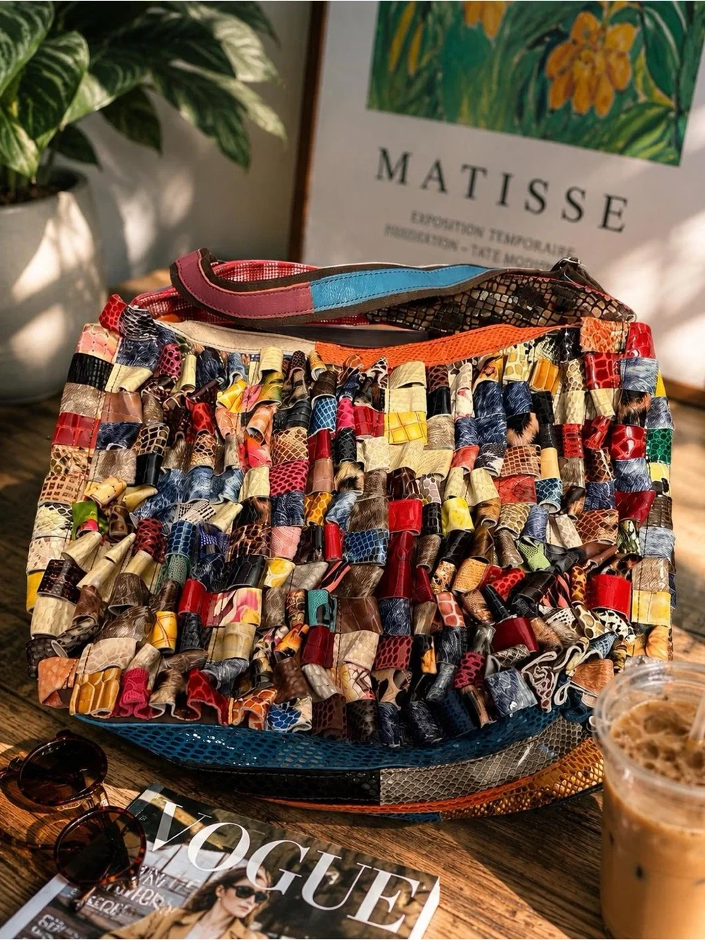 Boho Patchwork Leather Purse Artsy Festival Style Vintage Vera Pelle Leather Bag